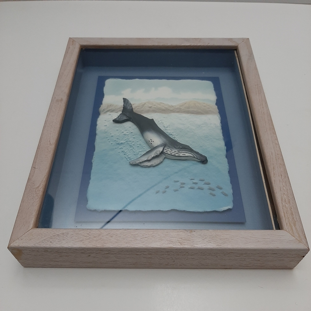 🍒4 for $20🍒 Vintage 1990 Figi Graphics Humpback Whale 3D Wall Decor Framed Art